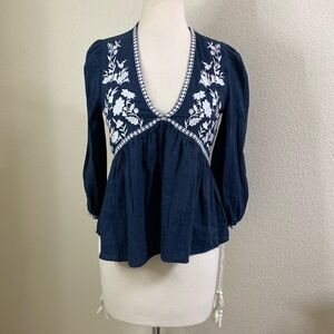 Trf Deep V‎ Neck Boho Embroidered Top